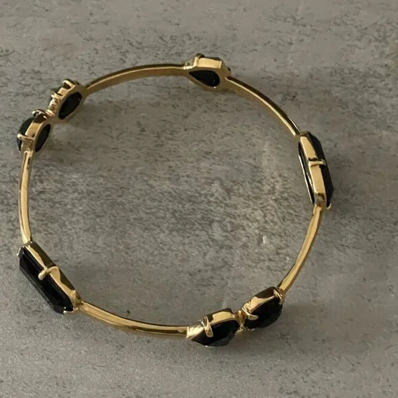 Kate Spade Desert Rose Black Opaque Glass Studded Gold Plated Bangle Bracelet 2. - Picture 3 of 6